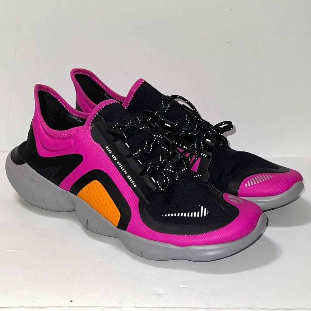 Nike Free RN 5.0 Shield Fire Pink Black Running Shoes BV1224-600 Womens Size 9.5